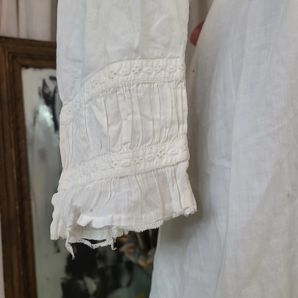 Antique 1850s 1860s White Nightgown Civil War Era Cotton Robe Eyelet Drop Sleeve - Picture 3 of 16
